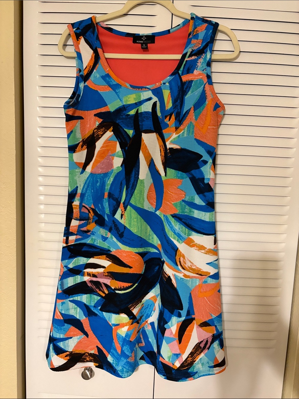 Ronni Nicole Coral and Blue Striped Tank Dress
